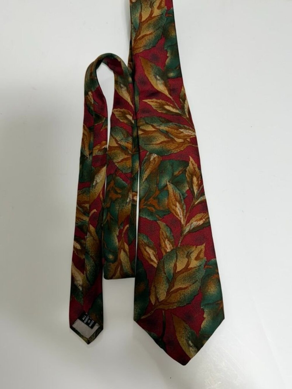 Christian Dior Monsieur Vintage Silk Tie Abstract Floral Leaf Burgundy Gold 4" - Picture 2 of 5